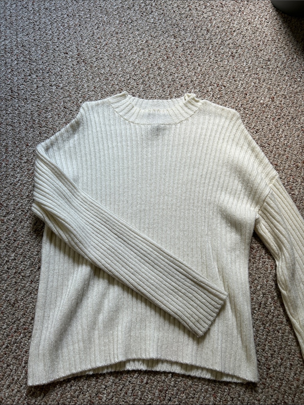 Forever 21 Cream Ribbed Crewneck Sweater